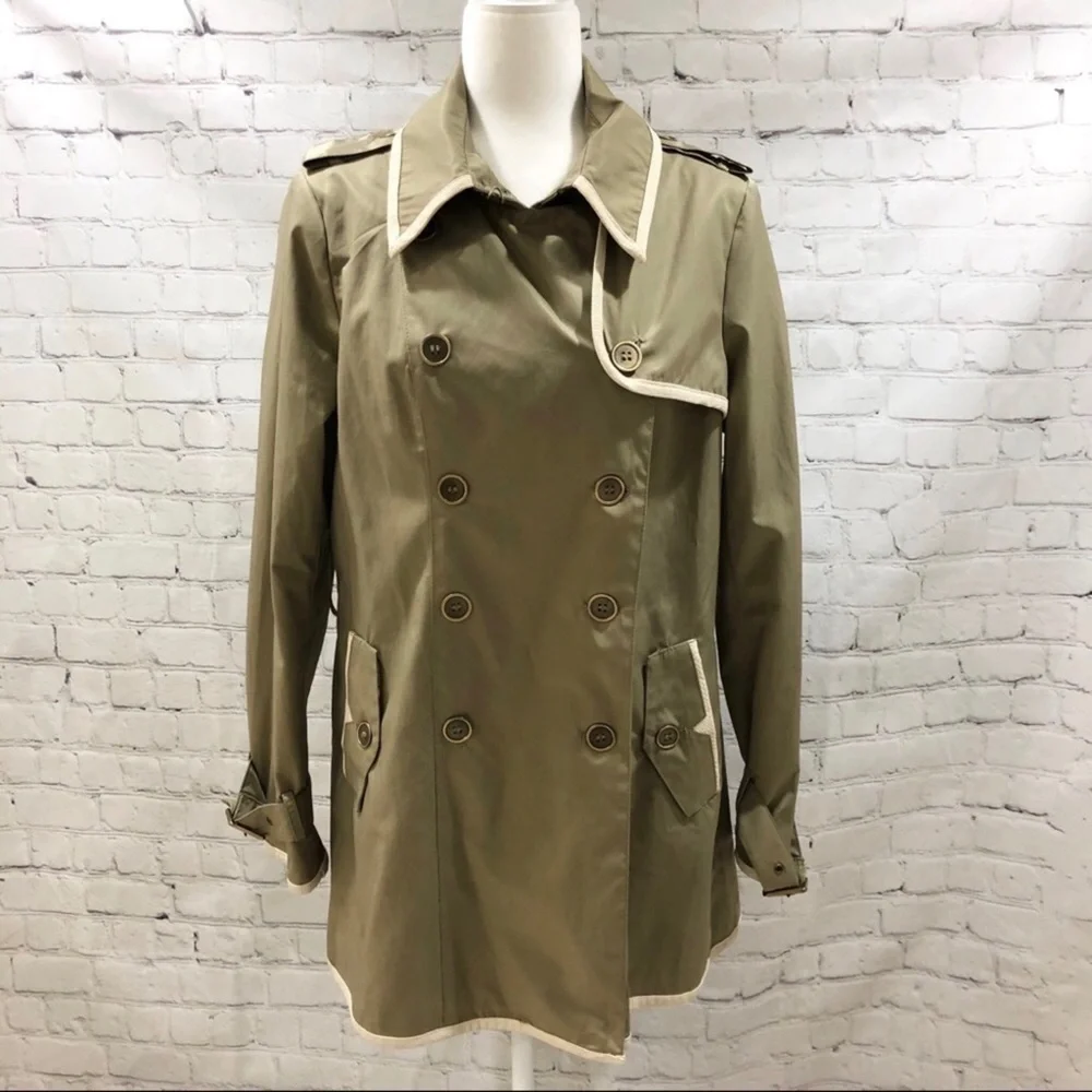 Sam Edelman Trench Coat Back Zipper Detail Sage Green Size Large - Picture 3 of 9